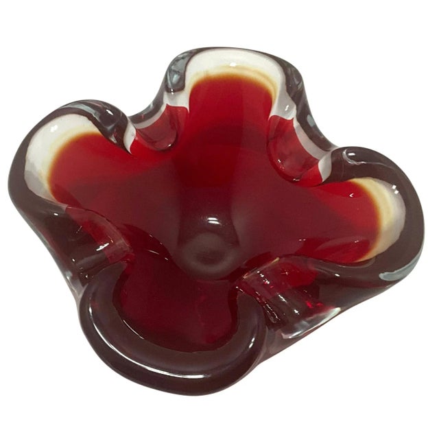 Seguso 1950s Seguso Murano Red Glass Ashtray & Catchall Bowl For Sale - Image 4 of 8