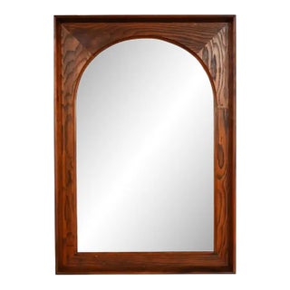 Mid Century Modern Framed Arch Mirror by Dillingham Pecky Cypress With Walnut Trim For Sale