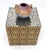 Black Decorative Brass Pattern Shaped Cube Base Side Table w/ Smoke Mirrored Top MINT For Sale - Image 8 of 13