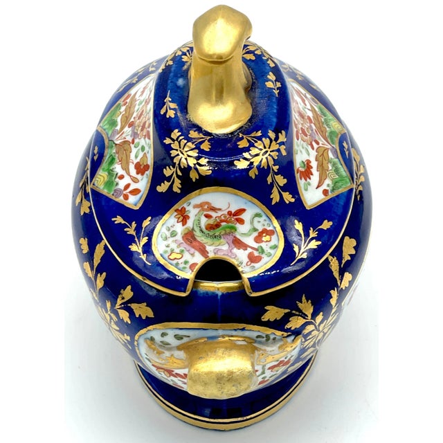 Chamberlain Worcester Porcelain Chamberlains Worcester 'Africa' Pattern Cobalt Diminutive Tureen & Platter - Set of 3 For Sale - Image 4 of 12