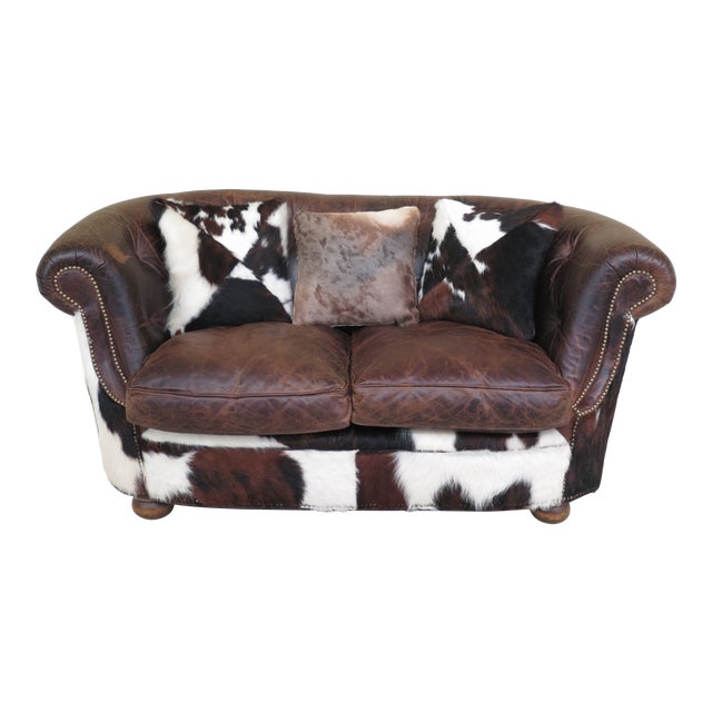 1990s Vintage King Ranch Saddle Leather & Hide Tufted Sofa | Chairish