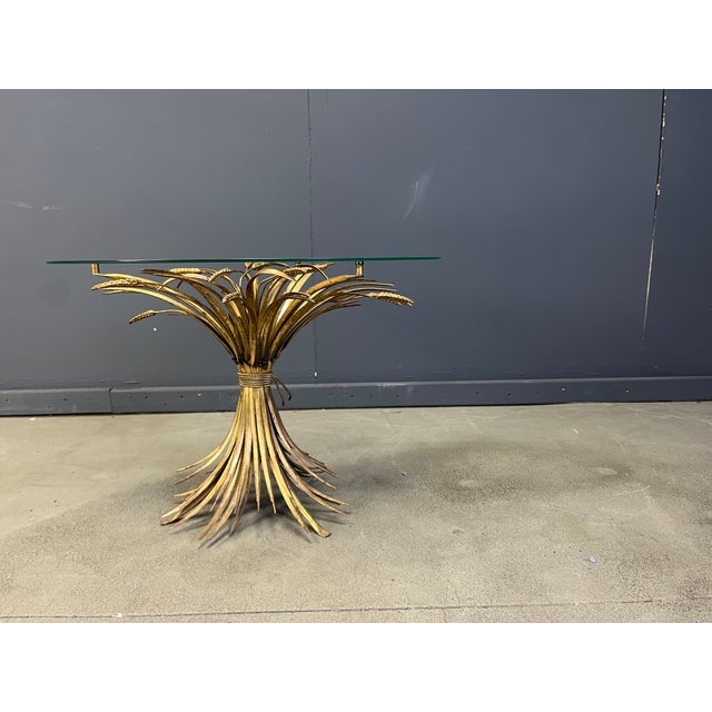 Hollywood Regency Vintage Glass and Gilt Metal Sheaf of Wheat Coffee Table in the style of Coco Chanel, 1960s For Sale - Image 3 of 10