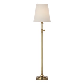 Thomas O'Brien by Visual Comfort Signature Bryant 27" Adjustable Cordless Table Lamp in Hand-Rubbed Antique Brass with Linen Shade For Sale