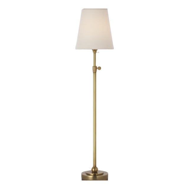 Thomas O'Brien by Visual Comfort Signature Bryant 27" Adjustable Cordless Table Lamp in Hand-Rubbed Antique Brass with Linen Shade For Sale