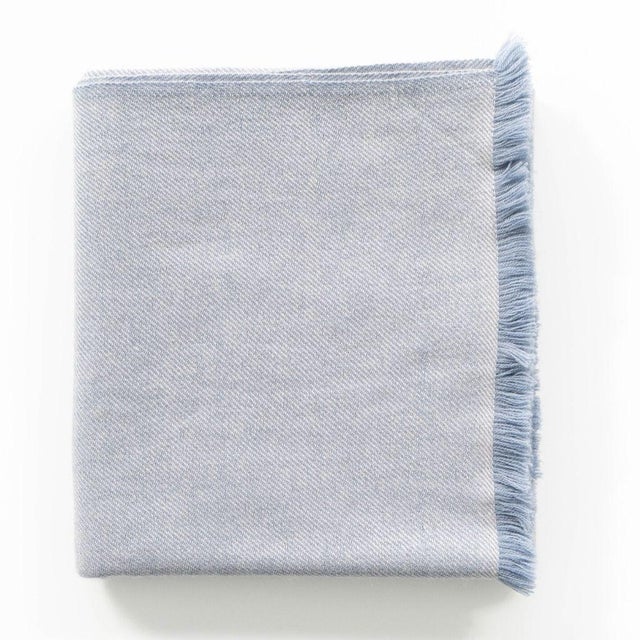 Contemporary Studio Variously Handwoven Merino Soothing Blue And Canvas Shades Twill Boro Throw For Sale - Image 10 of 11