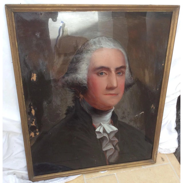 19th Century American Reverse painted glass portrait of George Washington. This has losses to the paint do to scratches on...