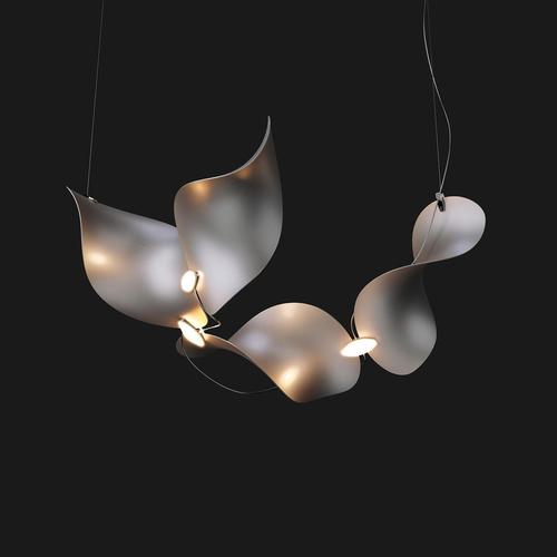 Dune 4 curve chandelier in aluminum with silver anodized finish by moss objects. Dimensions: w 59 x d 75 x h 35 cm....