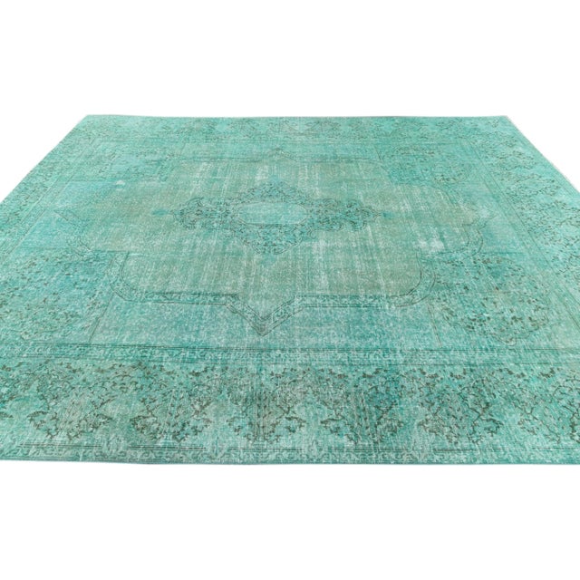 1960s 1960s Vintage Persian Distressed Handmade Medallion Turquoise Wool Rug For Sale - Image 5 of 10