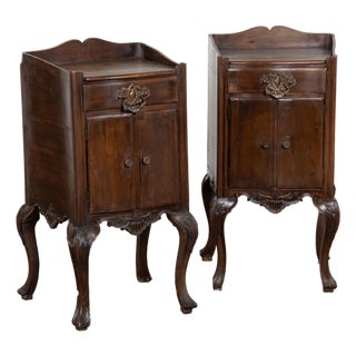Pair, Early 20th Century Portuguese Walnut Small Cabinets or Nightstands For Sale
