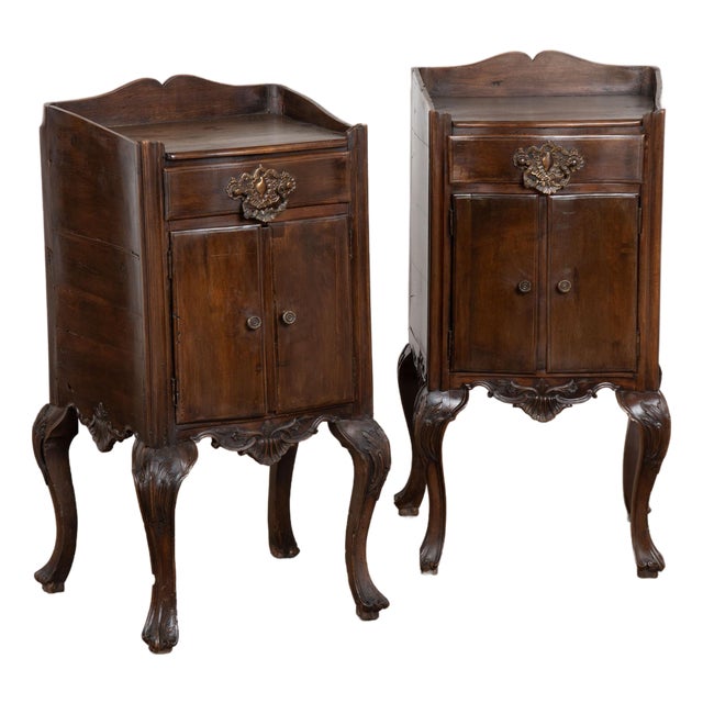 Pair, Early 20th Century Portuguese Walnut Small Cabinets or Nightstands For Sale