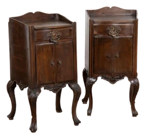 Pair, Early 20th Century Portuguese Walnut Small Cabinets or Nightstands