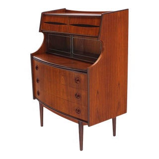 Danish Teak Pull Out Desk Secretary Desk Bachelor Chest Bookcase Bow Front For Sale