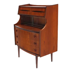 Danish Teak Pull Out Desk Secretary Desk Bachelor Chest Bookcase Bow Front