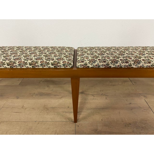 Italian Wooden and Fabric Bench with Pin Legs, 1950s For Sale - Image 3 of 9