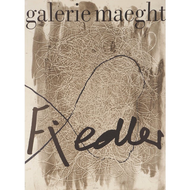 Lithograph Interlaced Beige Filaments Poster attributed to François Fiedler, 1974 For Sale