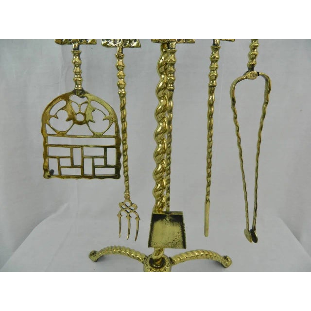 Mid-Century Modern Polished Brass Windmill Design Set of Five Fireplace Tools, 19th Century For Sale - Image 3 of 9
