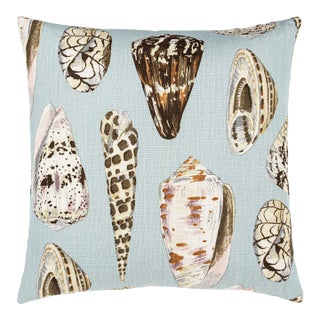Scalamandre 22" x 22" Coquina Linen Print Pillow in Multi On Sea Blue For Sale