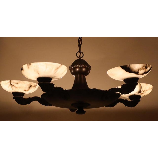 Art Deco Alabaster Chandelier with Floral Decorations, 1930s For Sale - Image 14 of 18