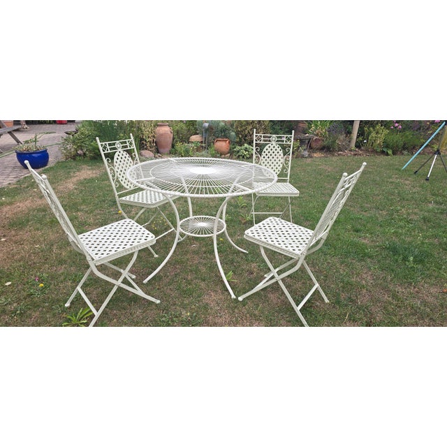 Green French Cast Iron Patio Set, 1950, Set of 5 For Sale - Image 8 of 9