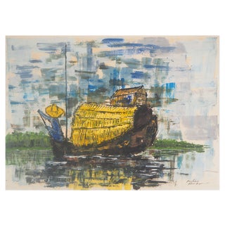 Moacir Andrade, Junk in Vietnam, 1964, Oil and Gouache For Sale