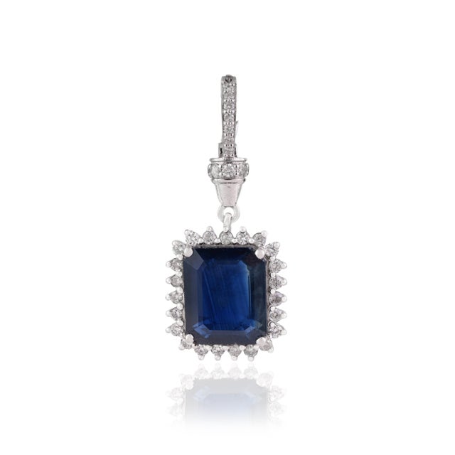 2.57ct Blue Sapphire & Diamond Halo Pendant With Hinged Locking Bail in 14k Gold- A Pair For Sale - Image 4 of 14