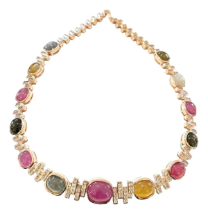 Bochic “Capri” Vintage Ruby & Fancy Color Sapphire Necklace Set in 18K & Silver