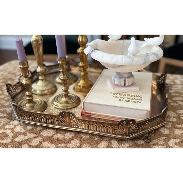 Vintage Large Brass Engraved Tray For Sale - Image 6 of 12