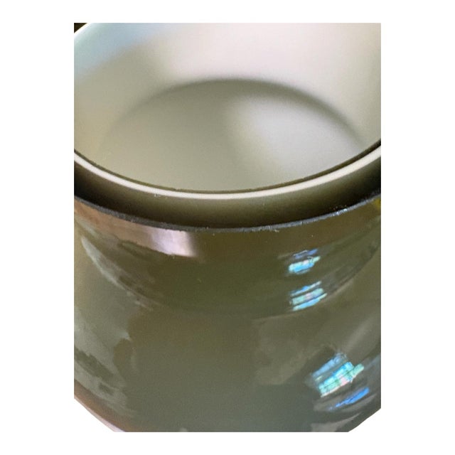 Mid-Century Modern Olive Green Cased Art Glass Vase With White Interior, Mid-Century Modern Style, 12” For Sale - Image 3 of 7