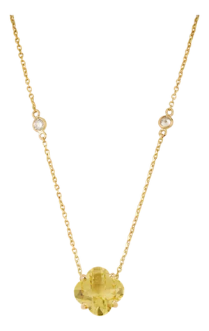 2.04ct Natural Lemon Topaz & Diamond Station Clover Pendant Necklace in 14k Gold