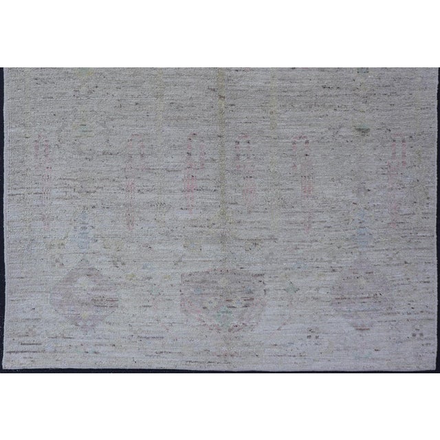 Tribal Modern Hand-Knotted Muted Tribal Rug in Wool With Sub-Geometric Design 5'1 X 6'9 For Sale - Image 3 of 12