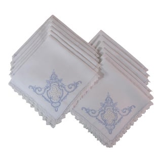Embroidered Linen Napkins - Set of 12 For Sale