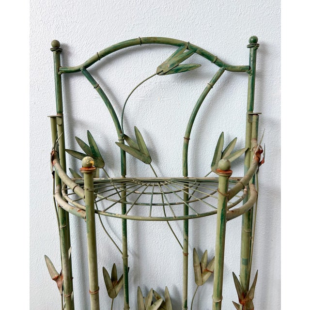 Vintage Faux Bamboo & Botanical Metal Étagère / Plant Stand With Green Verdigris Finish - Hollywood Regency, Chinoiserie, Palm Beach For Sale - Image 10 of 11