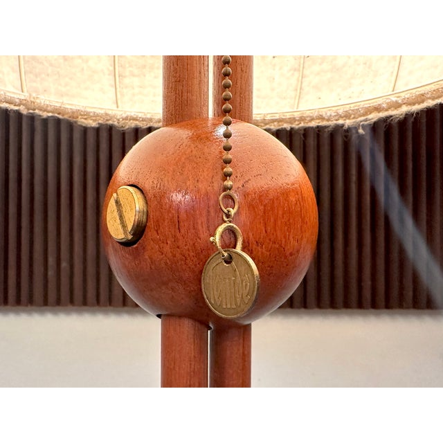 Large Height-Adjustable Teak Floor Lamp with Brass Details and Wool Lampshade from Temde Leuchten, 1960s For Sale - Image 16 of 18