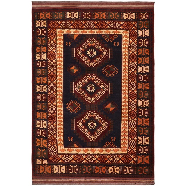 Rustic Tibal 1980's Kargahi Blue/Rust Wool Rug - 6'11'' X 9'11'' For Sale - Image 10 of 10