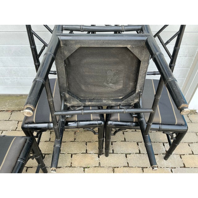 Set of 4 Vintage Black Laquer Chinese Chippendale Faux-Bamboo Dining Chairs For Sale - Image 12 of 12
