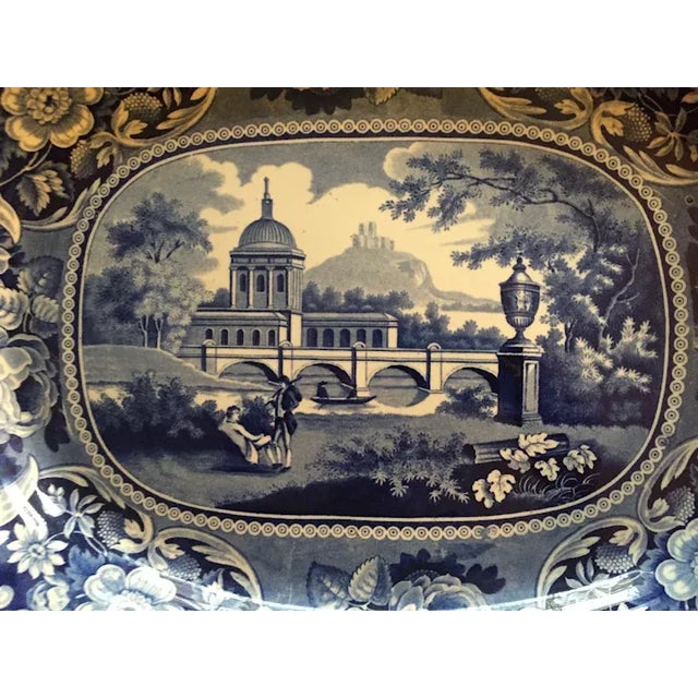 Large Antique Early 19th Century Georgian Staffordshire Pearlware Blue Platter For Sale In New York - Image 6 of 12