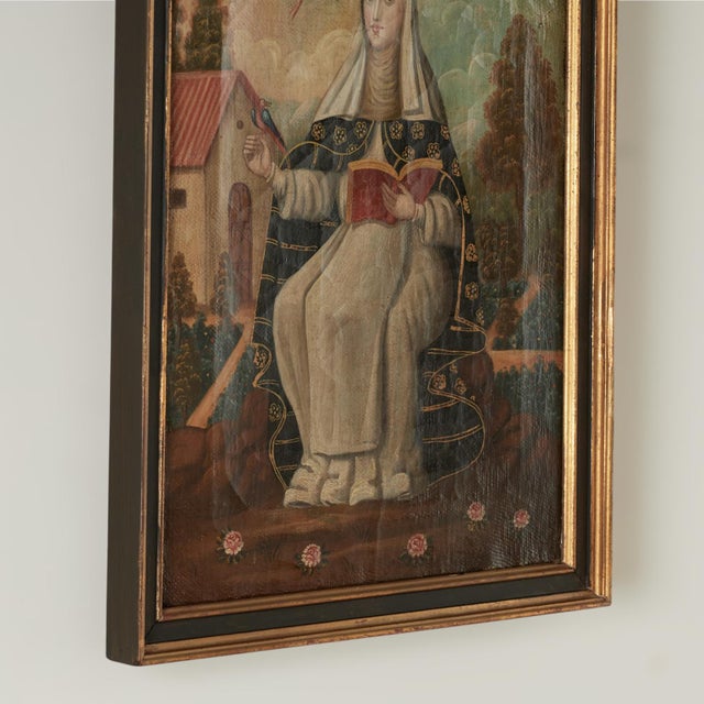 Antique Religious Mexican Painting of a Female Saint For Sale - Image 4 of 11