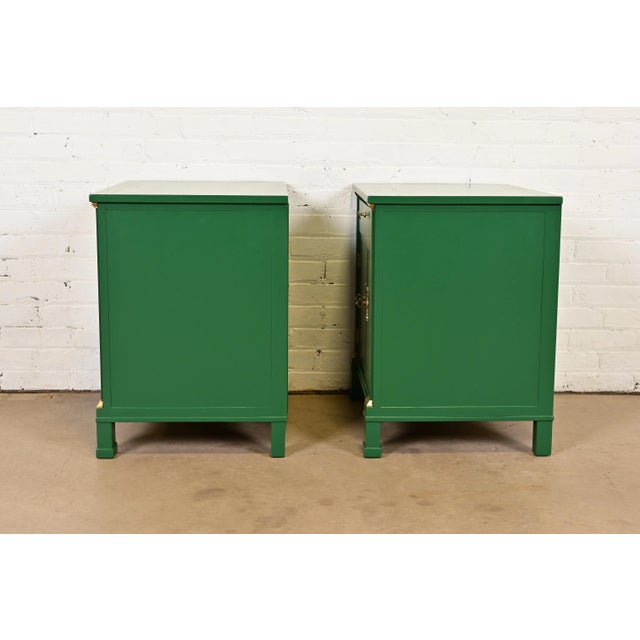 Baker Furniture French Empire Green Lacquered Nightstands, Newly Refinished For Sale - Image 10 of 12