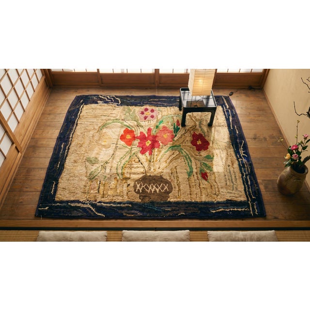 1890s Tan Camel Folk Art Rustic Antique American Hooked Rug 2'3" X 4'6" Hand Knotted Wool Carpet For Sale - Image 12 of 13