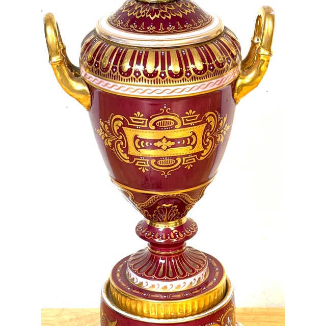 Gold Early 20th Century “Good Night” Vienna Style Porcelain Urn Lamp Maiden and Candle, Signed F. Koller For Sale - Image 8 of 16