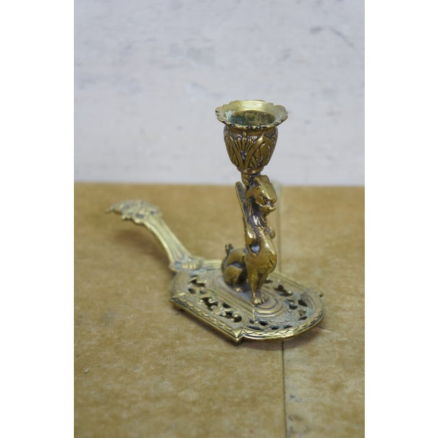 Vintage Brass Griffin Dragon Sphynx Hurricane Candle Holder Chamberstick 7" For Sale - Image 12 of 14