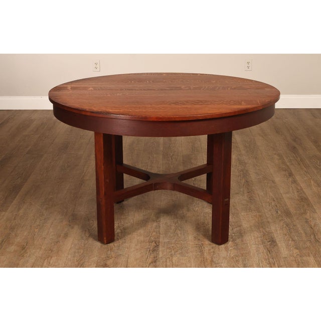 Antique L&JG Stickley Round Extendable Mission Oak Dining Table For Sale - Image 15 of 18