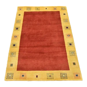 Gabbeh Rug 4’2” X 5’8” Red Wool Contemporary Hand-Knotted Oriental Carpet
