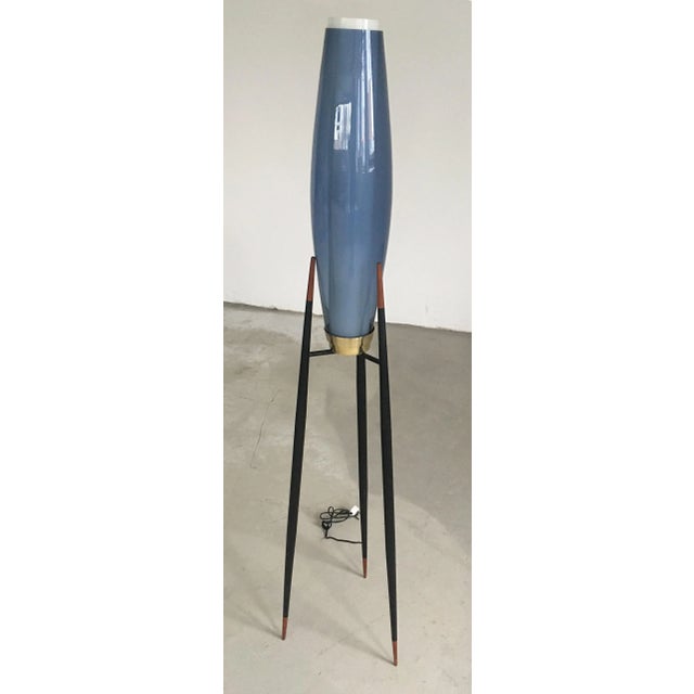 Blue Danish Tripod Floor Lamps by Svend Aage Holm Sørensen for Holmegaard, 1950s, Set of 2 For Sale - Image 8 of 10