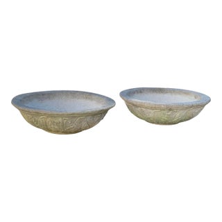 1960s Foliate Cement Garden Planter Bowls - Set of 2 For Sale