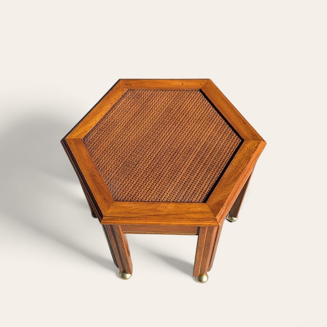 1970s Mersman Mid-Century Hexagonal Wood Side Table For Sale - Image 11 of 16