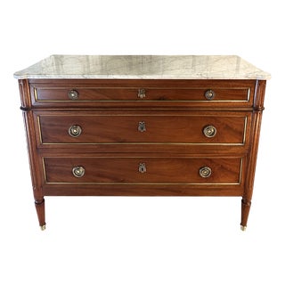 Louis XVI Style Commode with White Marble Top, 1970s For Sale
