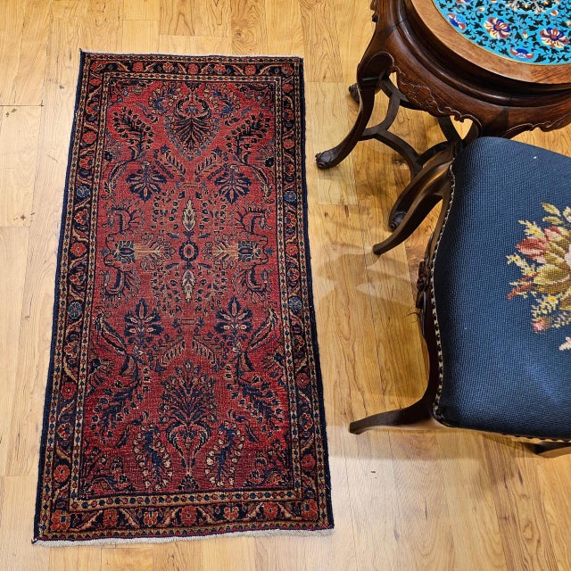 Antique Persian Lilian Accent Rug, Hand-Knotted Wool, Allover Floral Pattern, Red & Navy, 2x4 For Sale - Image 12 of 13
