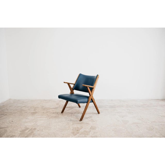 Vintage Lounge Chair in Wood and Blue Skai from Dal Vera, 1950s For Sale - Image 12 of 16