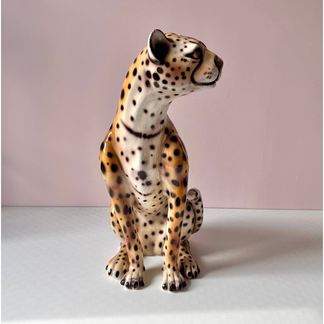 Ceramic Vintage Large Italian Porcelain Cheetah Statue For Sale - Image 7 of 10